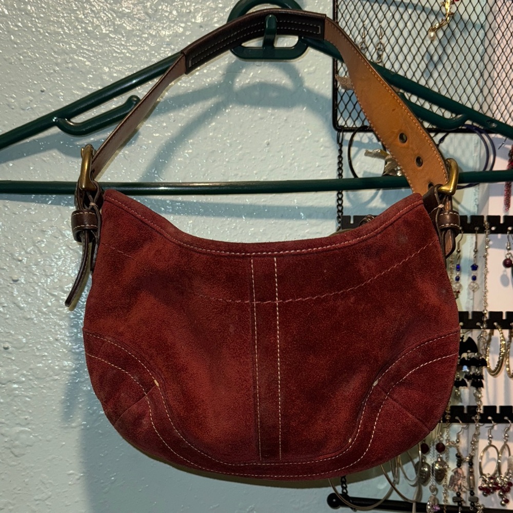 Coach Burgundy Suede Shoulder Bag